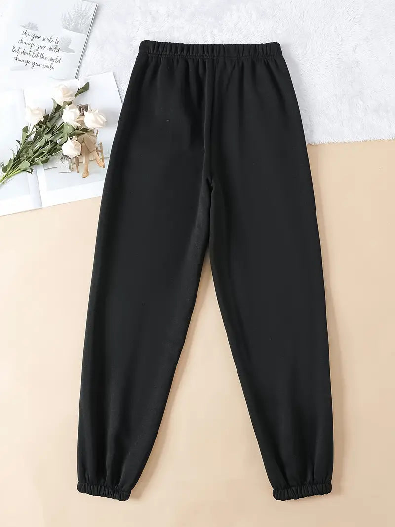 High Waist Jogger Pants, Solid Color Slant Pockets Casual Pants For Spring & Fall, Women's Clothing